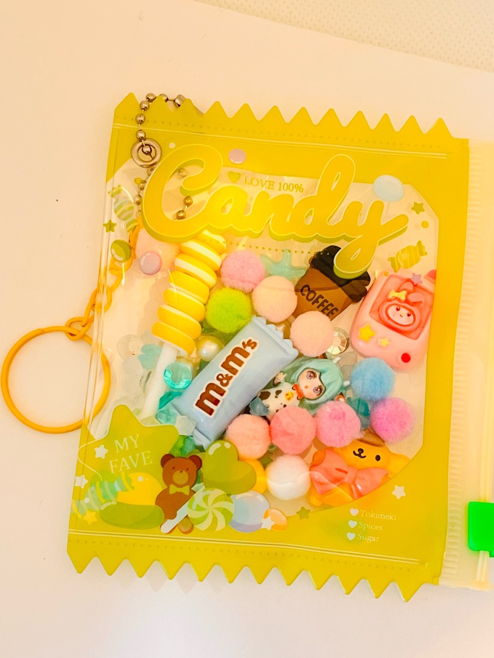 'Candy' 🍭 Clear Pouch Keychain with Pastel Pom Poms